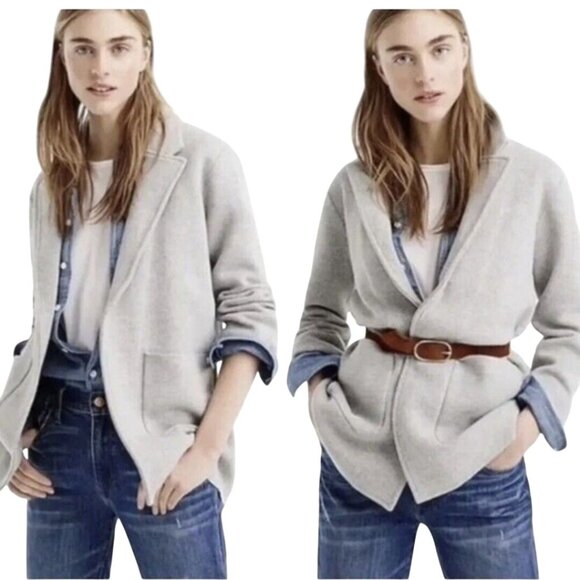 J.Crew Sophie Open Front Sweater Blazer Heather Gray Pockets Sustainable Size L - Picture 4 of 10